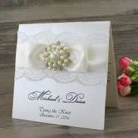 Lace Greeting Card Customized Half Fold Invitation with Buckle Decoration Wedding Invites Reception Card 